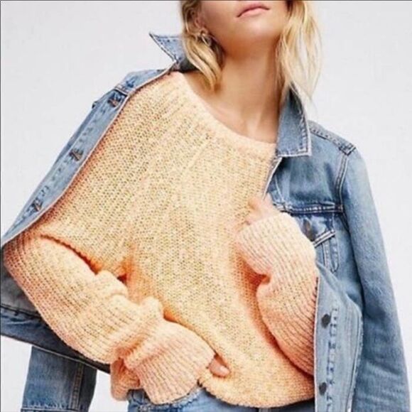 Free People Size Small Orange Electric City Neon Linen Blend Knit Sweater Top - Picture 1 of 10